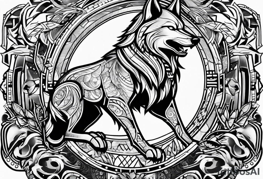 Robot Howling wolf tattoo idea