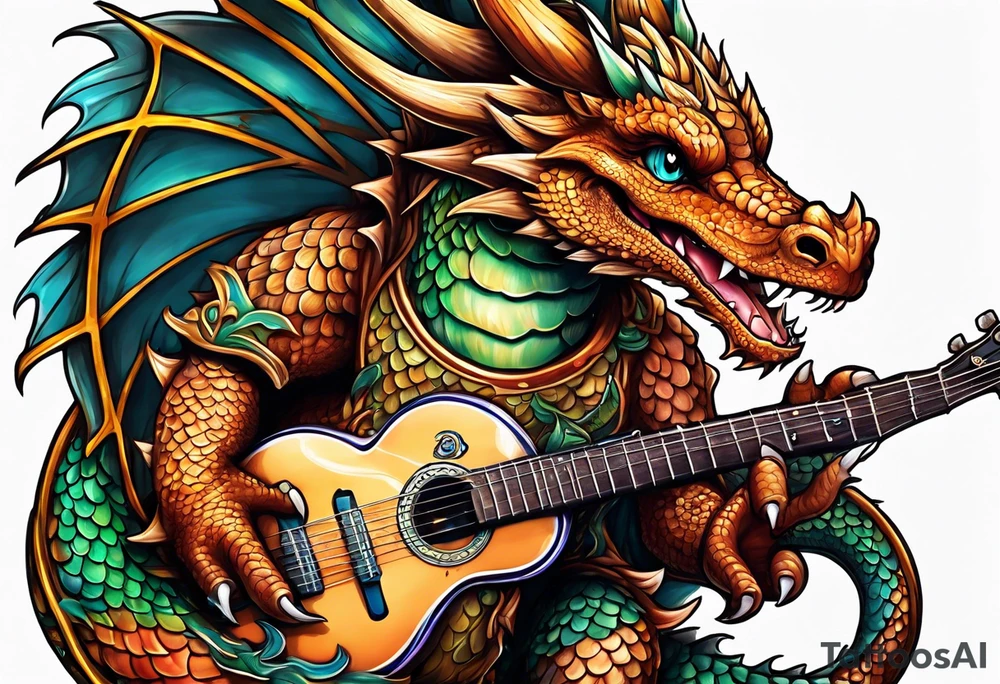 baby dragon with guitar tattoo idea