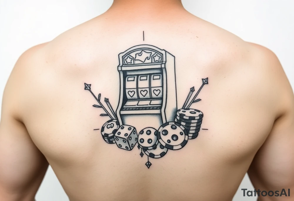 Slot machine and dice and money and poker chips tattoo tattoo idea