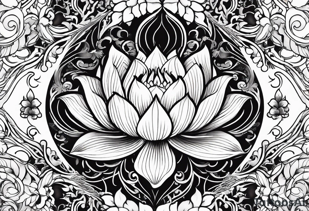 one vertical tattoo that combines lotus flower, phoenix and helix, strength and resilience symbols tattoo idea