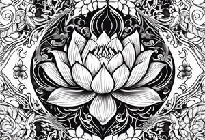 one vertical tattoo that combines lotus flower, phoenix and helix, strength and resilience symbols tattoo idea
