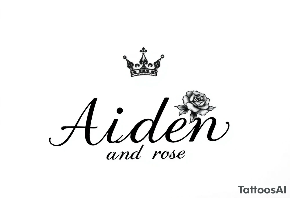 Small size Kings crown above the name Aiden and roses tattoo idea