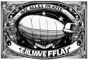 blimp that say "We All Float" going across it with penny wise the clown off in the distance tattoo idea