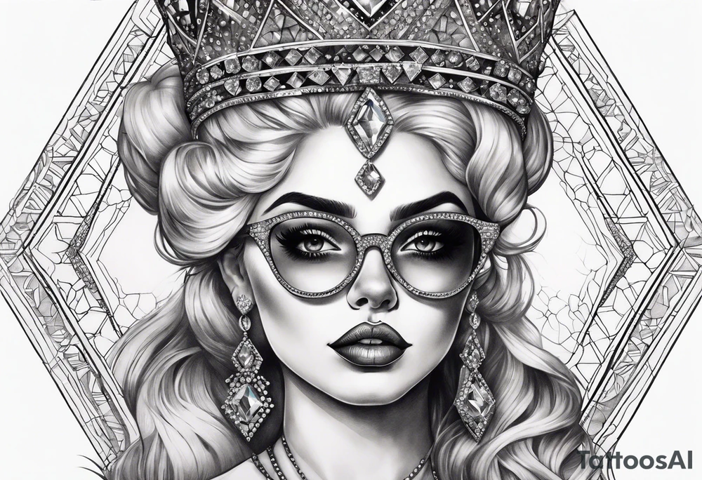 Diamond queen wearing glasses spooky beauty add gemstones tattoo idea
