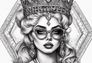 Diamond queen wearing glasses spooky beauty add gemstones tattoo idea