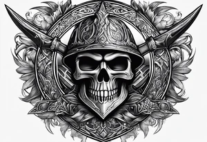 Valhalla sword shield axe mist tattoo idea