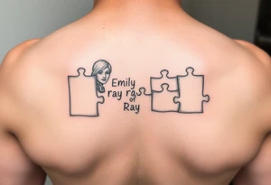 Individual Puzzle pieces of a blended family of Emily Ray Garrison Ayden Abby Gray tattoo idea