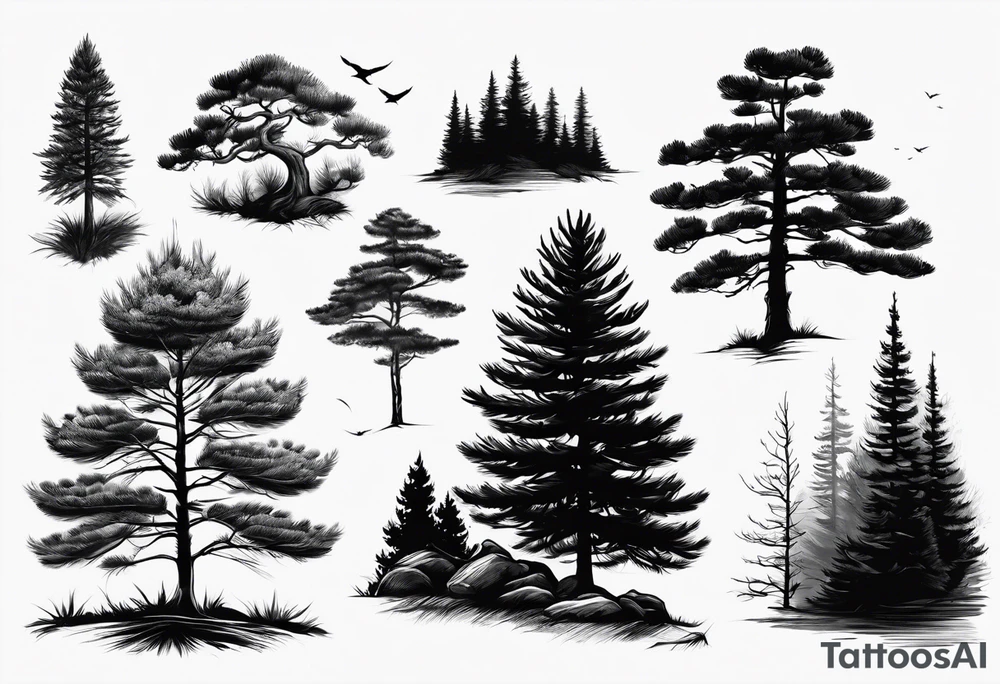 pine tree where leaves have fallen off only on one side tattoo idea