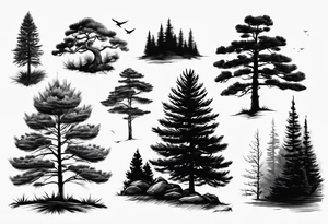 pine tree where leaves have fallen off only on one side tattoo idea