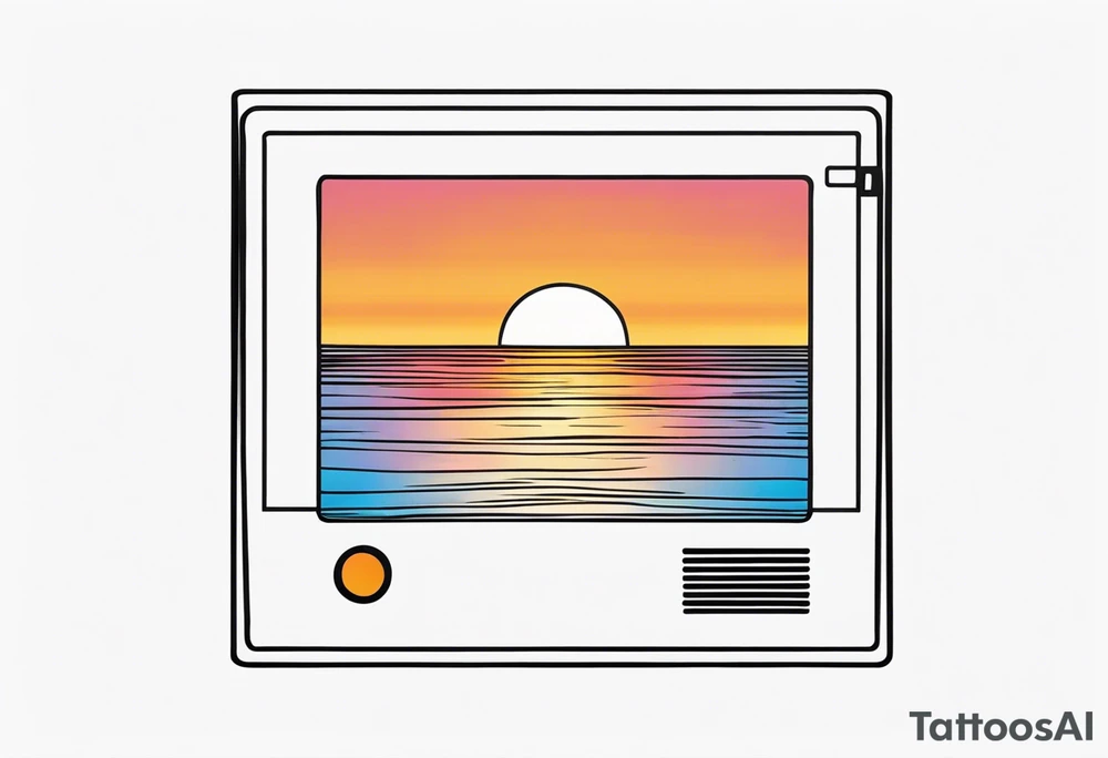 the outline of a polaroid-picture where the image of the picture is a sunset tattoo idea
