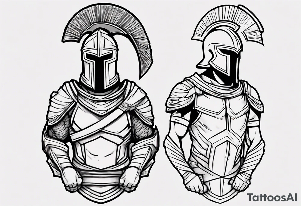 spartan soldier sleeve linework ultra-thin fine line linework tattoo idea