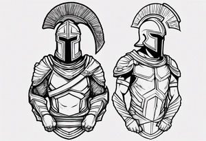 spartan soldier sleeve linework ultra-thin fine line linework tattoo idea