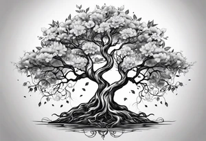 Tree roots and blossoming tree tattoo idea