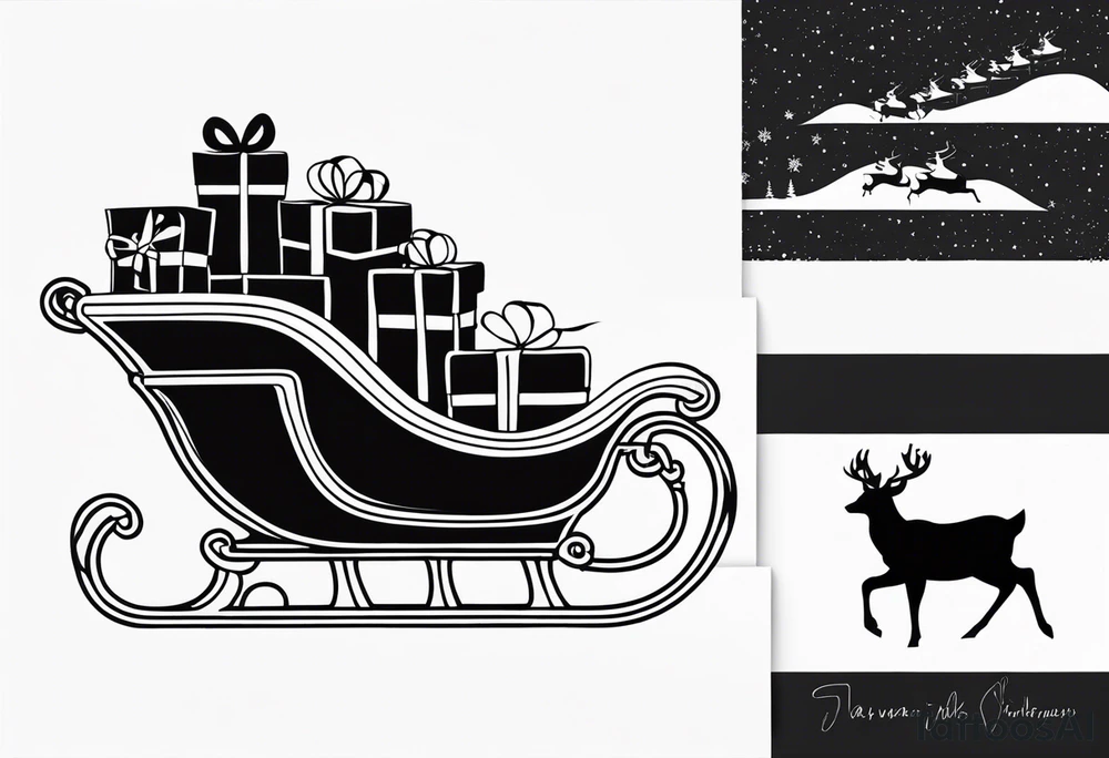 Sleigh Full of Gifts with santa and deer tattoo idea