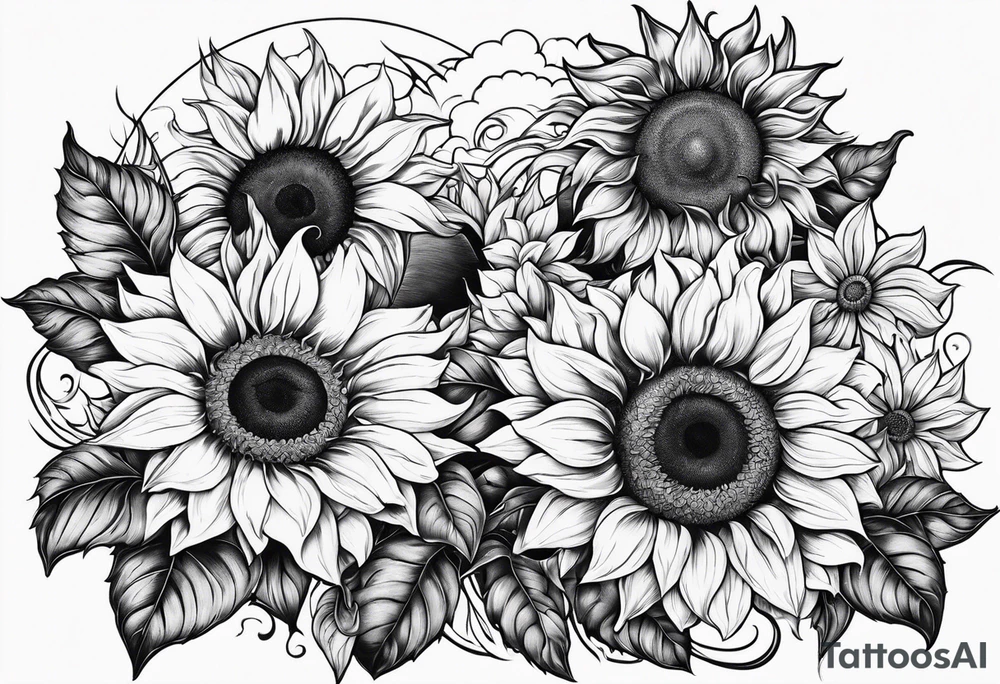 Sunflowers sun and moon tattoo idea