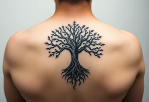 HIV positive mystical tree of life with cosmic roots and celestial branches tattoo idea