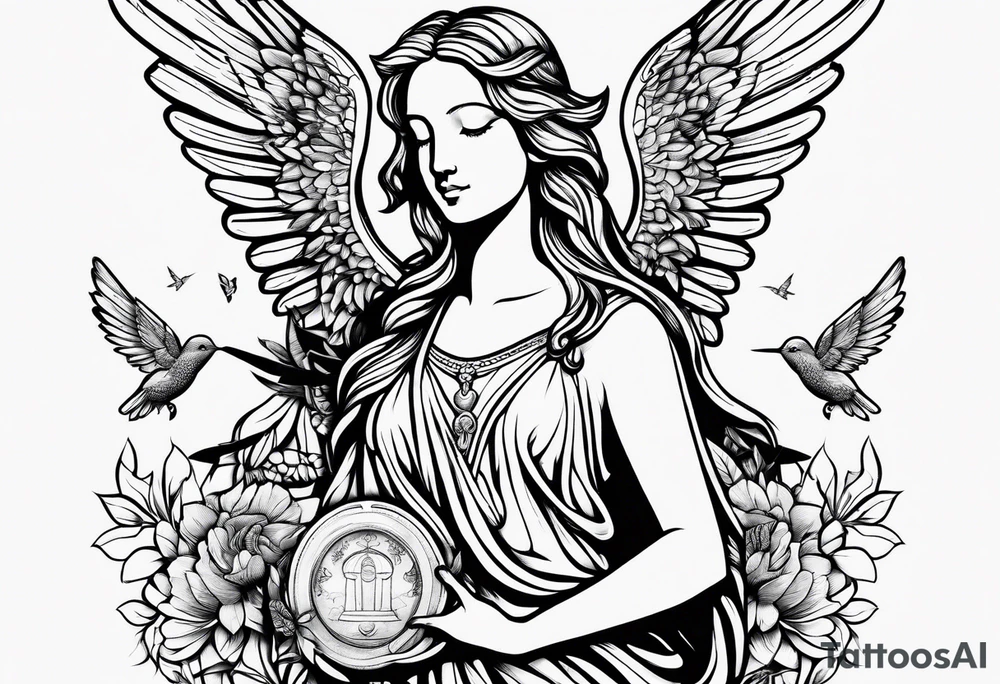 Angel Statue with hummingbirds tattoo idea