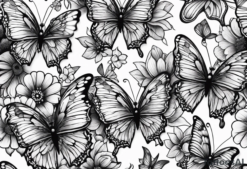 lace butterflies flowers full arm sleeve tattoo idea