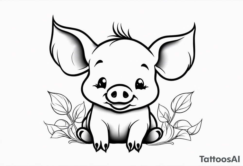 very cute happy piglet with small ears.
outline only.
black and white only.
only show the piglet. no extra lines or decoration.
no black shading.
draw only with very thin lines (1px)

should look like a tattoo that will only take 2 minutes to draw tattoo idea
