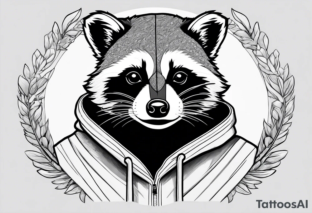 raccoon wearing a Superman hoodie tattoo idea