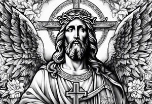 cross with jesus and angels tattoo idea