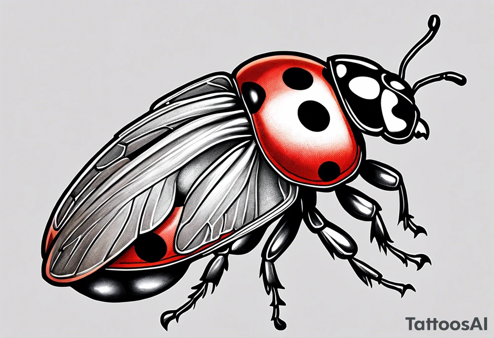 lady bug with one wing open tattoo idea