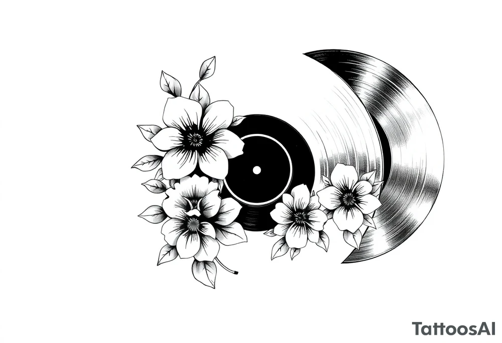 vinyl record with flowers tattoo idea