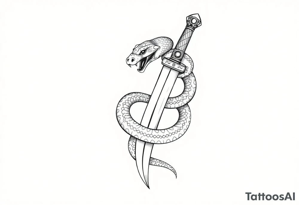 mystical snake coiled around an ancient dagger with jeweled hilt tattoo idea