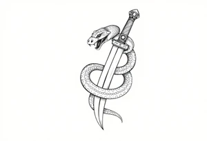 mystical snake coiled around an ancient dagger with jeweled hilt tattoo idea