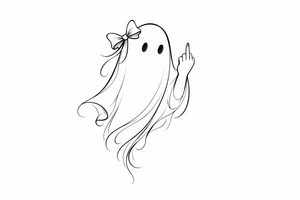 Abstract ghost outline, delicate bow, defiant middle finger. tattoo idea