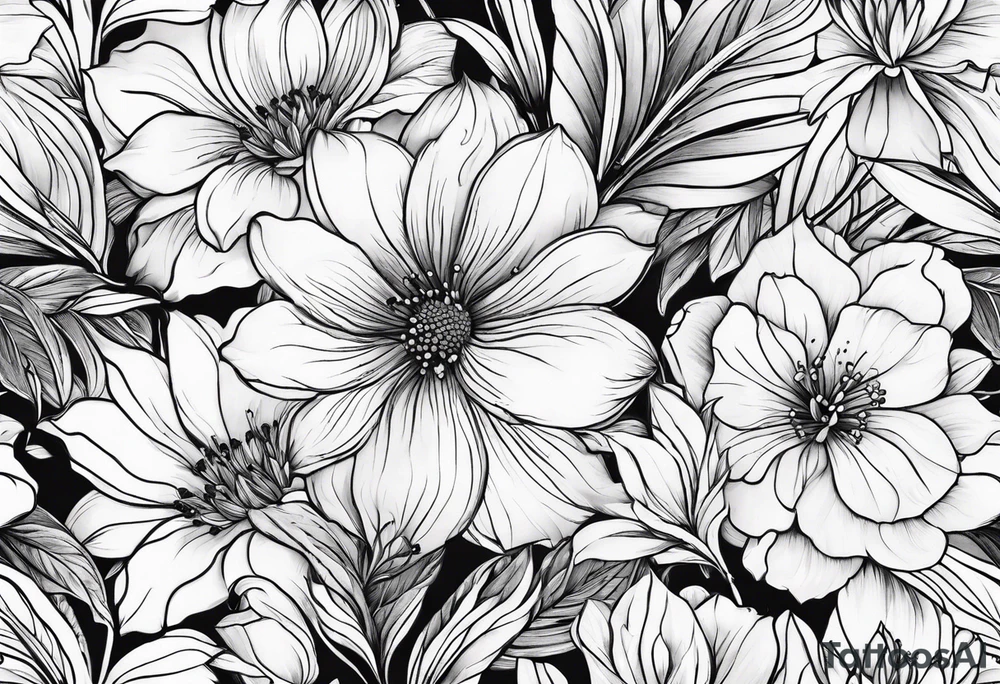 beautiful flowers with leaf tattoo idea