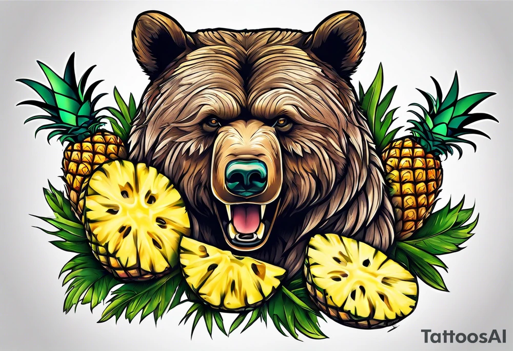 Bear eating pineapples tattoo idea