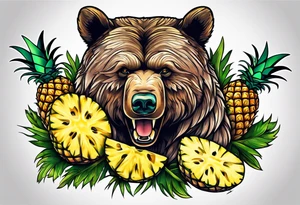 Bear eating pineapples tattoo idea