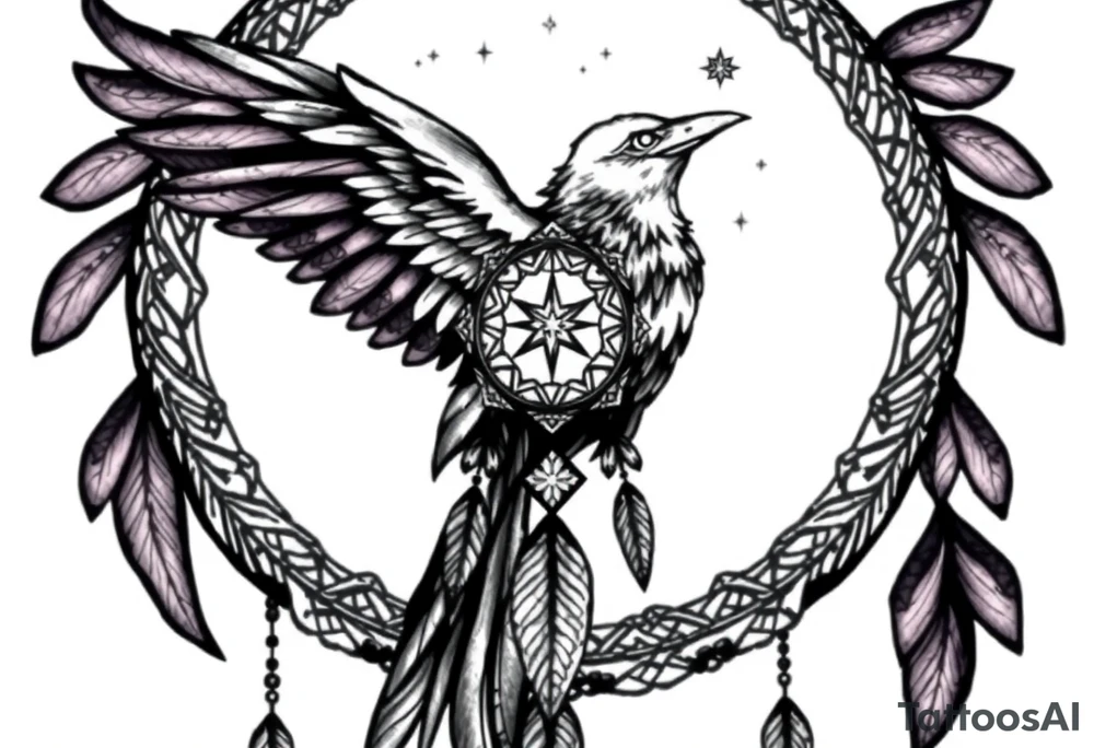 Raven dream catcher milky way moon shooting star tattoo idea
