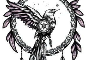 Raven dream catcher milky way moon shooting star tattoo idea