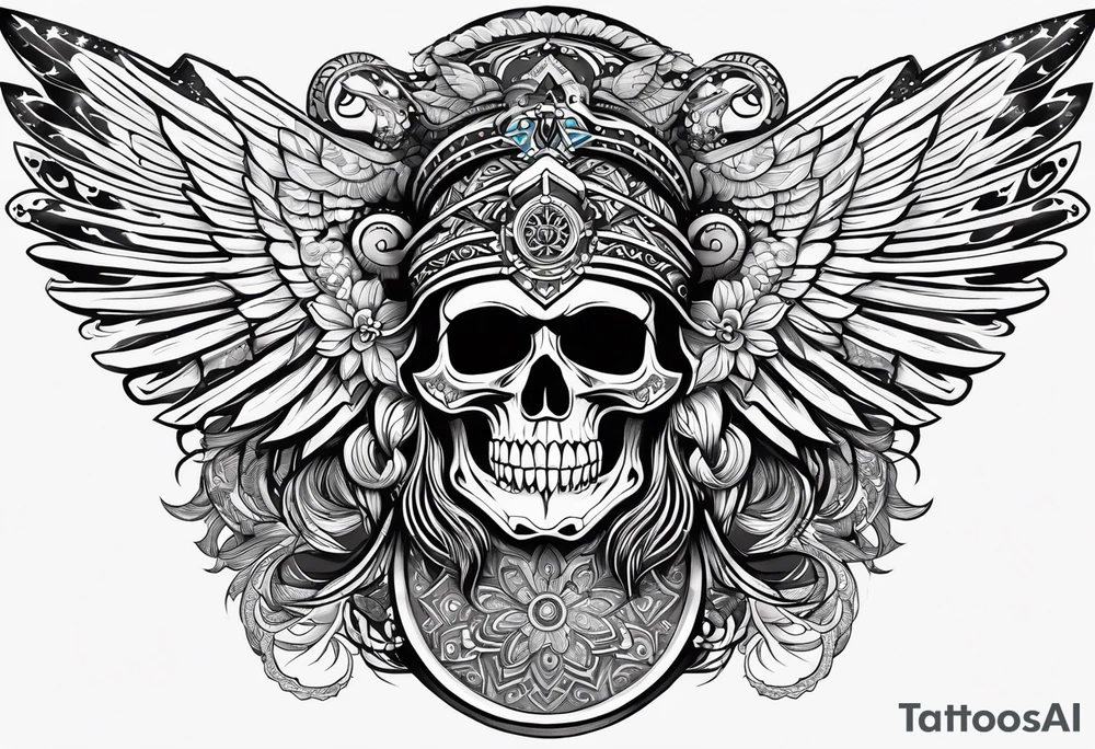 black kali, goddess pirate, pachamama, valkrye, warrior, skull, lotus azul, wing, eagle, zenza resonance, stars tattoo idea