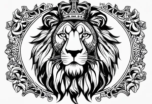 A tribe line with a lion in the middle and a crown on it tattoo idea