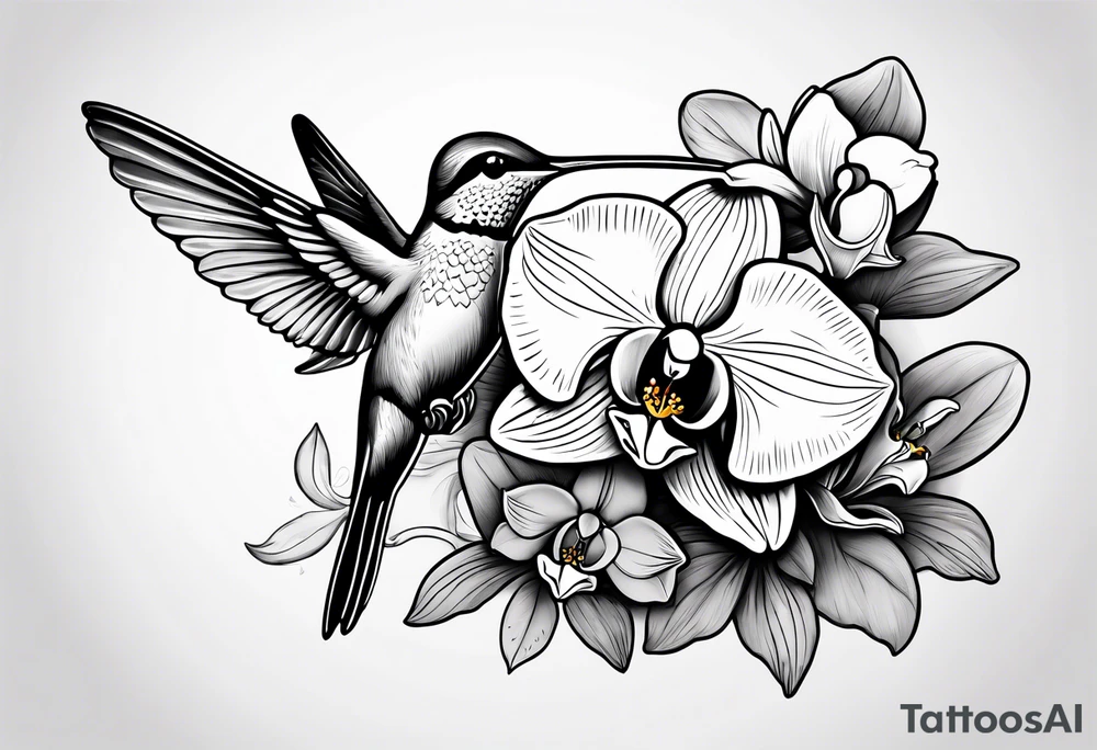 An anchor and orchids and a hummingbird tattoo idea