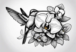 An anchor and orchids and a hummingbird tattoo idea
