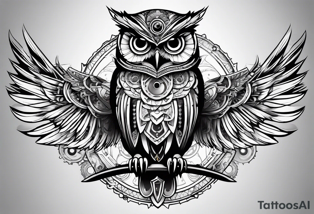Owl in a steampunk style tattoo idea