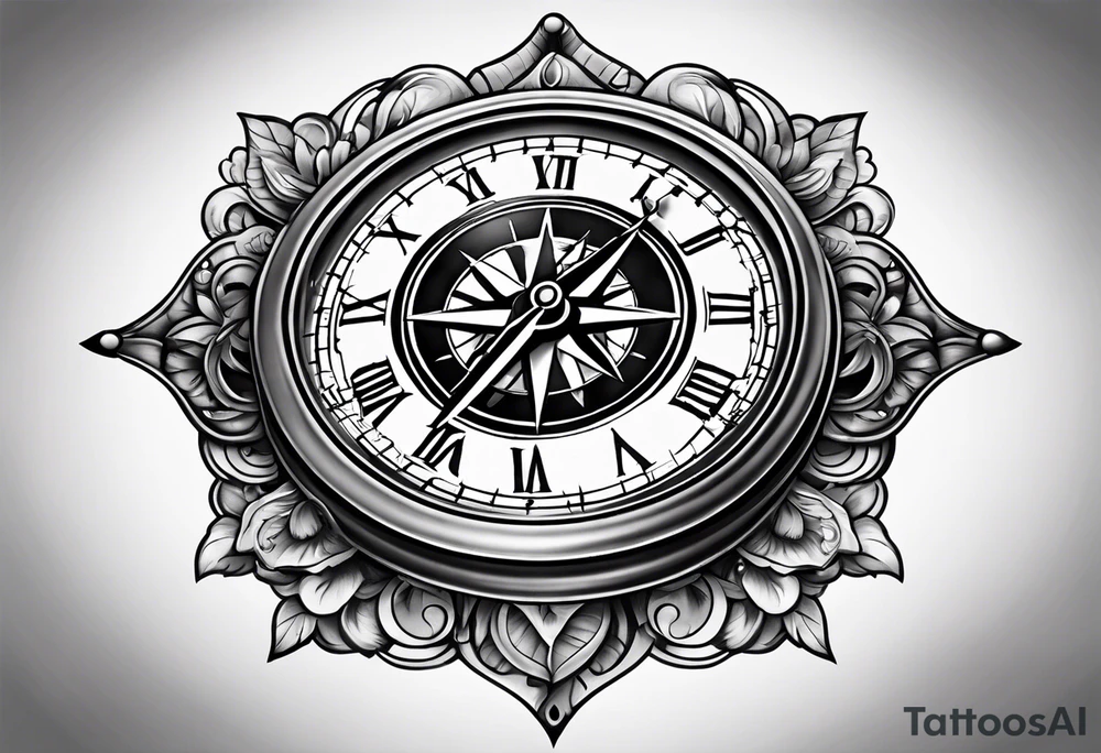 combination of a floating nautical compass and a old school clock face tattoo idea