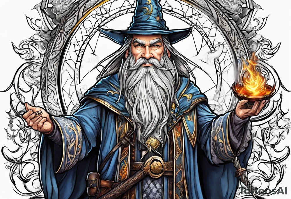 Middle age wizard with air staff tattoo idea