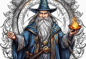 Middle age wizard with air staff tattoo idea