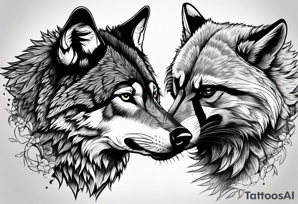 Wolf and raccoon fighting tattoo idea