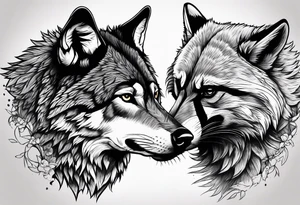 Wolf and raccoon fighting tattoo idea
