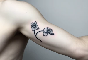 A delicate, black and white fine-line tattoo for make, featuring a gracefully detailed orchid stem with two flowers in full bloom, with soft, intricate petals and elegant curves tattoo idea