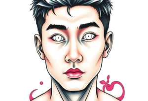 Handsome Asian young guy with white eyes tattoo idea