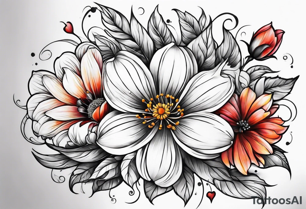 December,october, march birth flower left arm sleeve tattoo idea