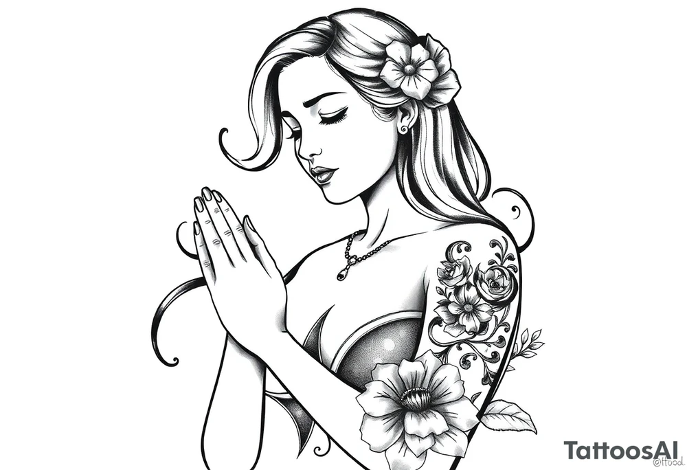 Chicano style Woman praying tattoo idea