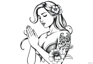 Chicano style Woman praying tattoo idea